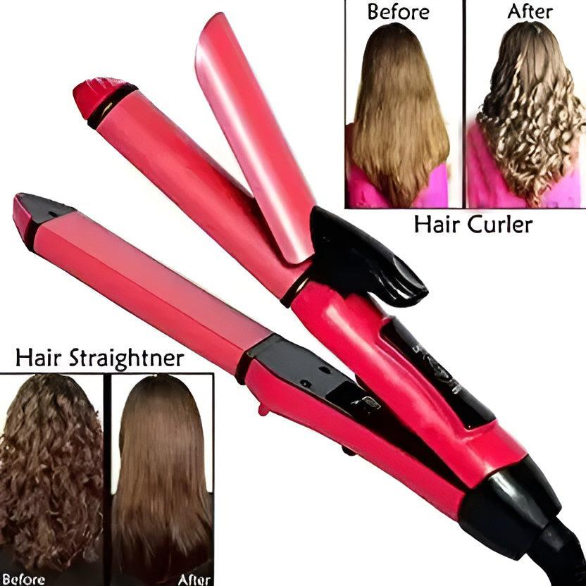 Nova 2 In 1 Hair Straightener And Hair Curler - Multi-Functional Hair Beauty Set in Pink Color - Buy Karo