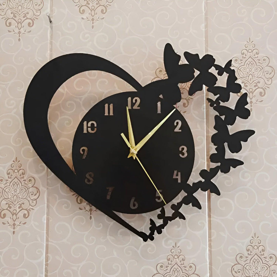 Butterfly Glory Heart Wall Clock - Wooden 3D Wall Clock With Premium Light - Buy Karo