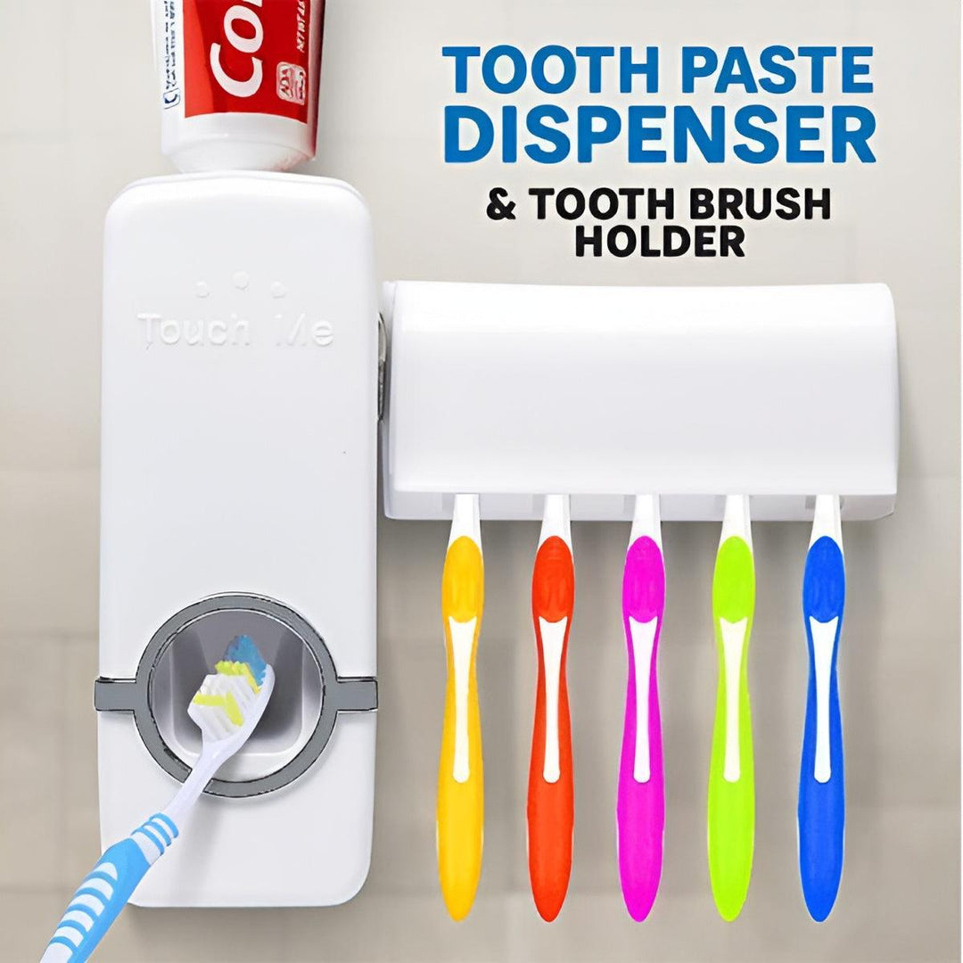 Automatic Toothpaste Dispenser With 5 Brush Holder - Wall Mounted Automatic Toothpaste Squeezer & Toothbrush Holder - Buy Karo
