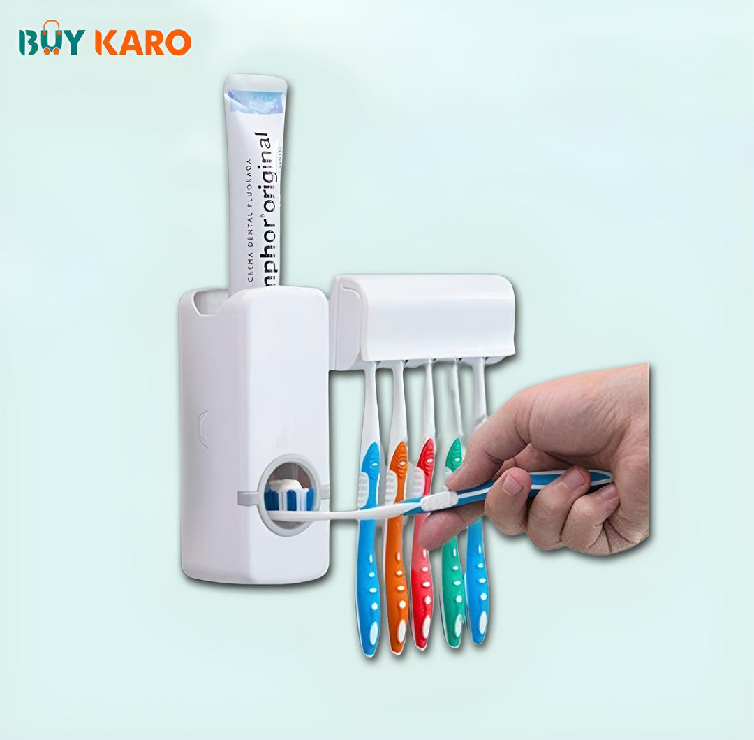 Automatic Toothpaste Dispenser With 5 Brush Holder - Wall Mounted Automatic Toothpaste Squeezer & Toothbrush Holder - Buy Karo
