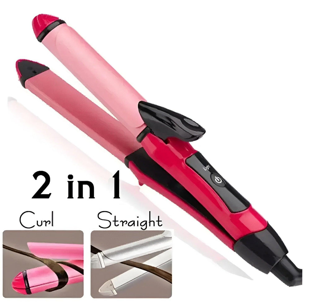Nova 2 In 1 Hair Straightener And Hair Curler - Multi-Functional Hair Beauty Set in Pink Color - Buy Karo