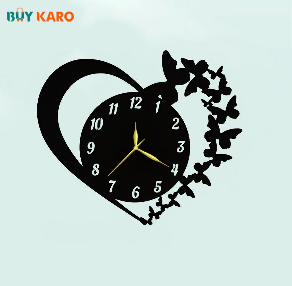 Butterfly Glory Heart Wall Clock - Wooden 3D Wall Clock With Premium Light - Buy Karo